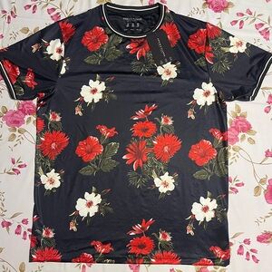 Denim & Flower Black and Red Floral Short Sleeve Tee